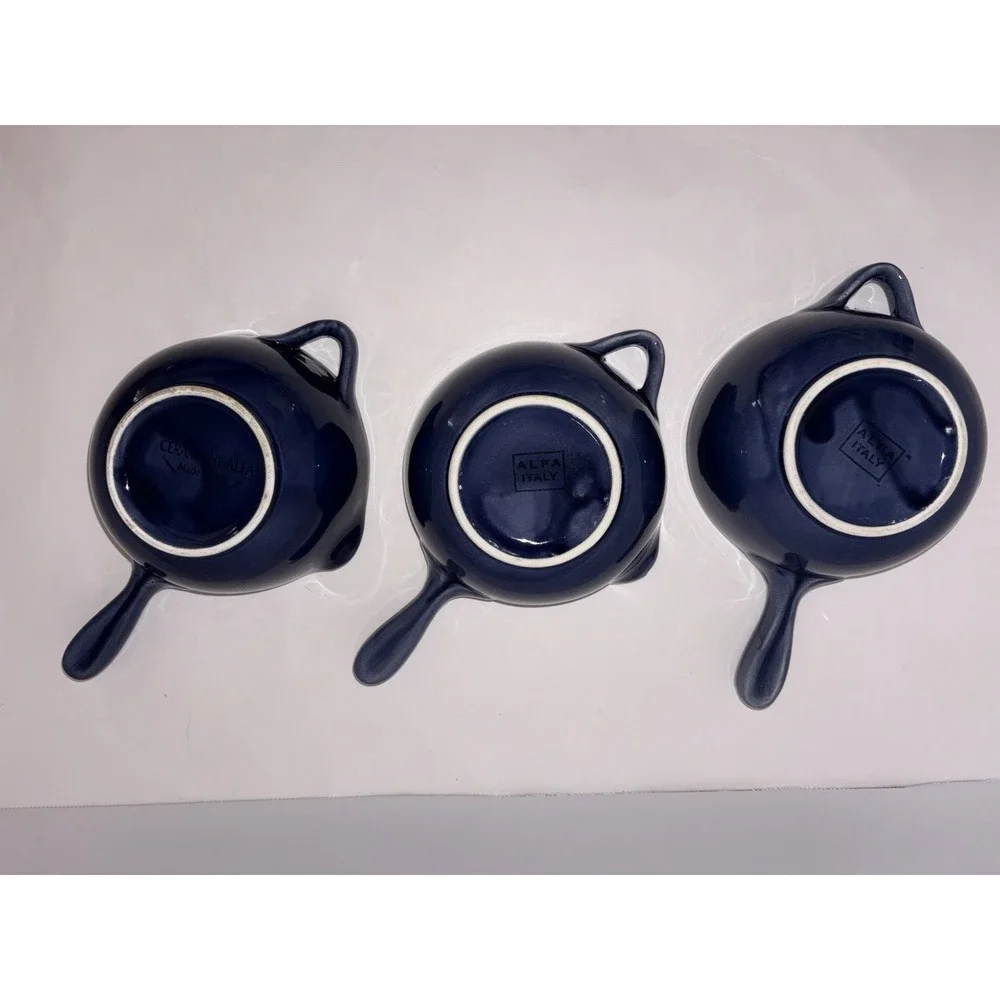 3 Vintage Ceramiche Alfa Italy Blue Glazed Soup Bowl -made In Italy Pottery